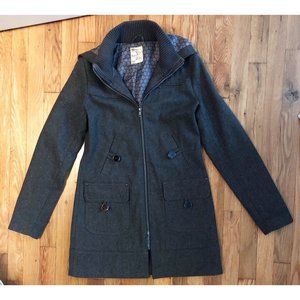 Anthropologie Tulle Hooded Peacoat Grey Size Small